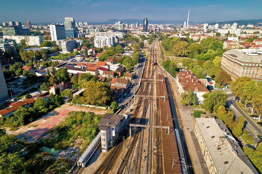Zagreb rail tracks and western part aerial view Photograph by Brch Photography
