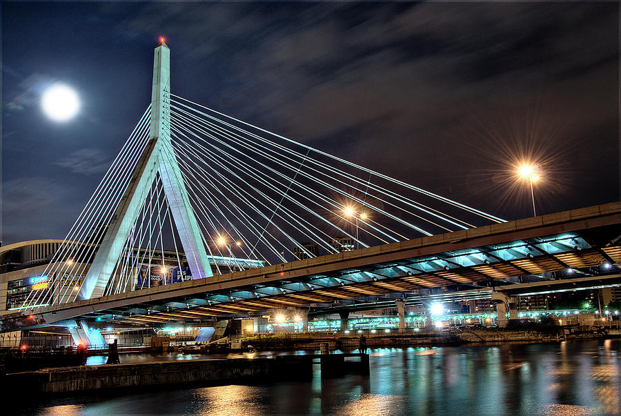 Zakim Bridge, Boston-night Photograph by Sean E. Mcnamara