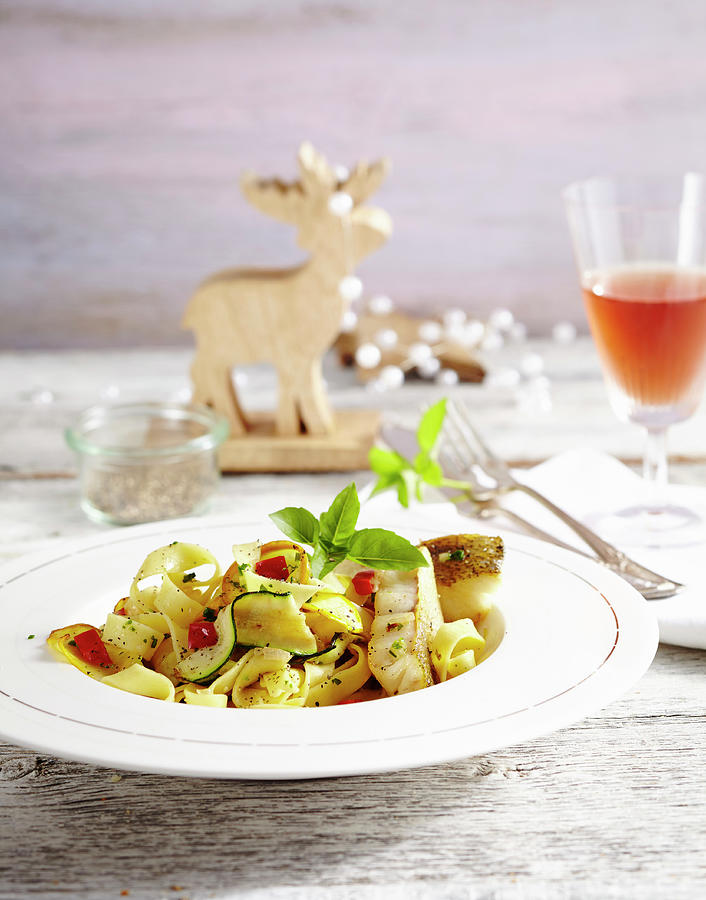 Zander Fillet On Zucchini And Paprika Tagliatelle Photograph by Teubner Foodfoto