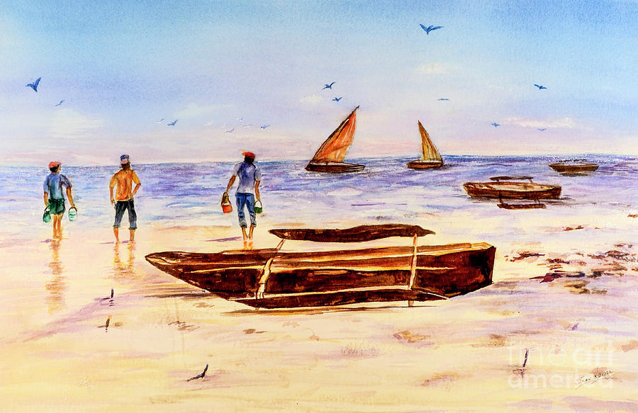 Boat Painting - Zanzibar Forzani beach by Sher Nasser