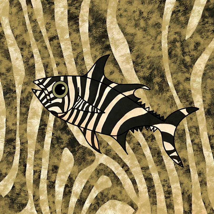 Up Movie Mixed Media - Black And White Zebra Striped Fish Gold Up by Joan Stratton