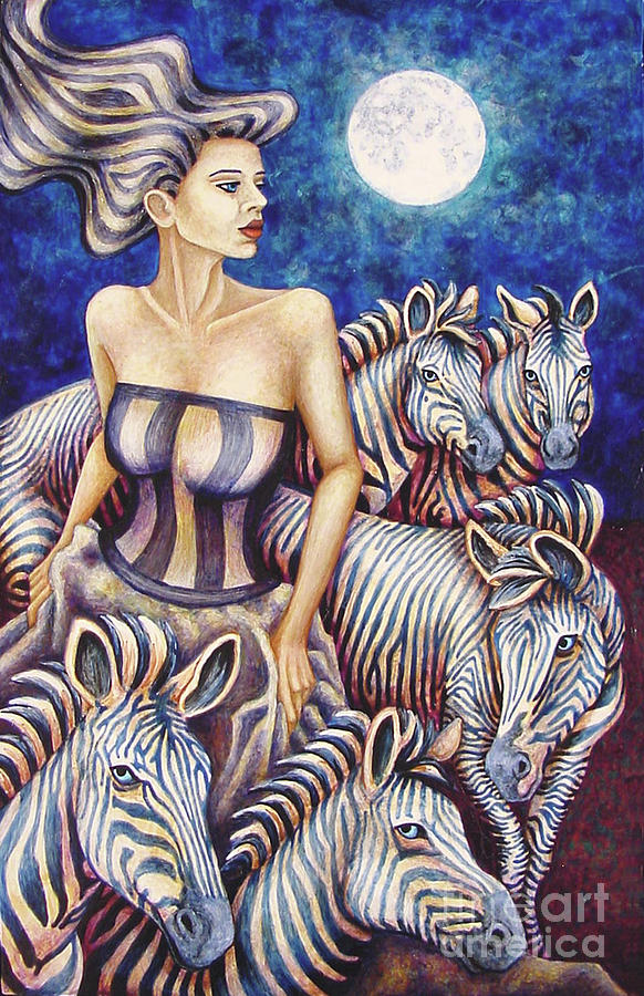 Zebra Moon Painting by Amy E Fraser