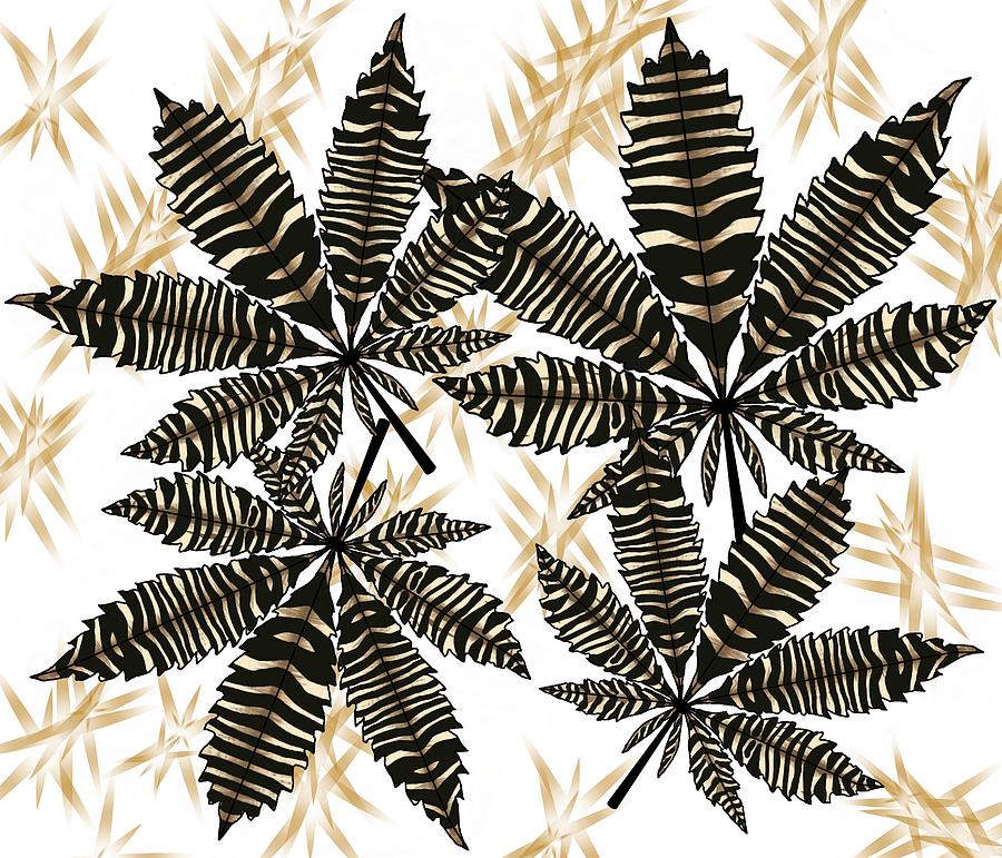 Zebra Pattern marijuana Leaf 4 Drawing by Joan Stratton