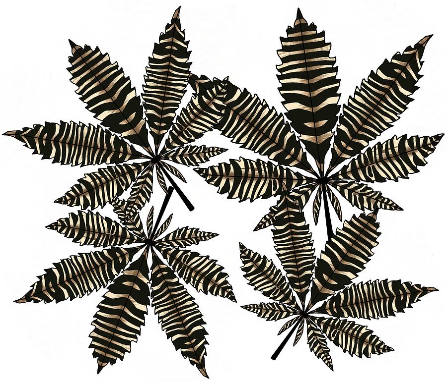 Zebra Pattern marijuana Leaf 5 Drawing by Joan Stratton