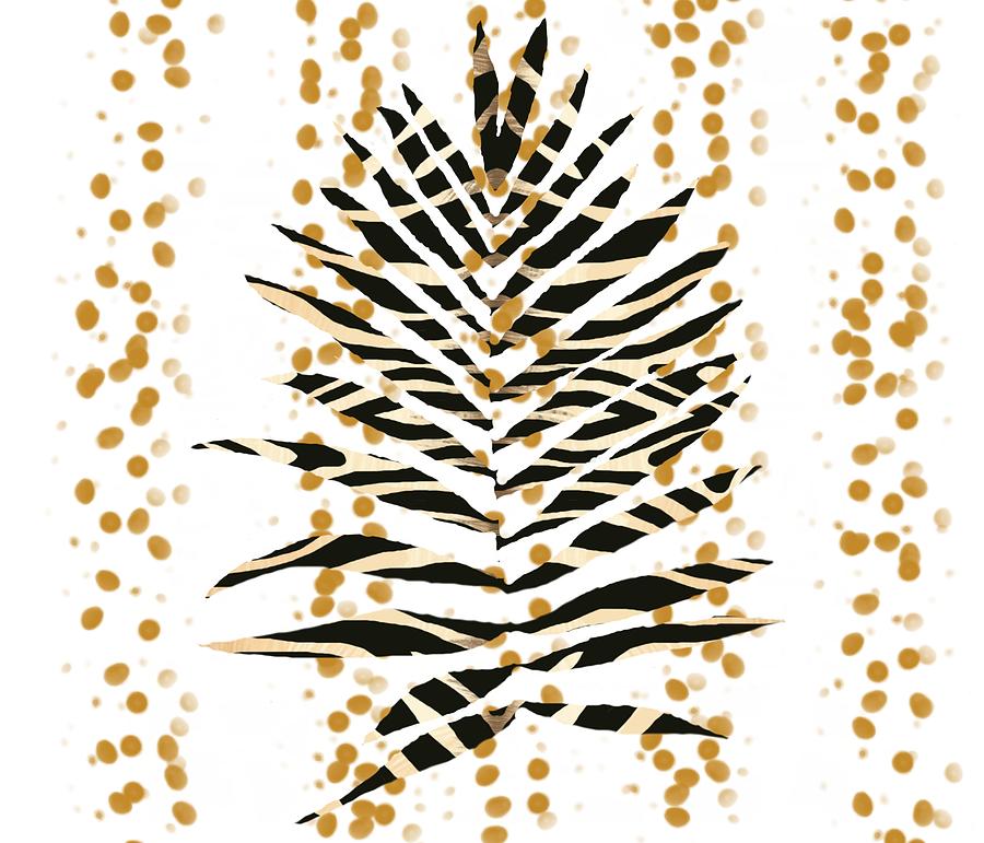 Zebra Pattern Palm Leaf with Gold Digital Art by Joan Stratton