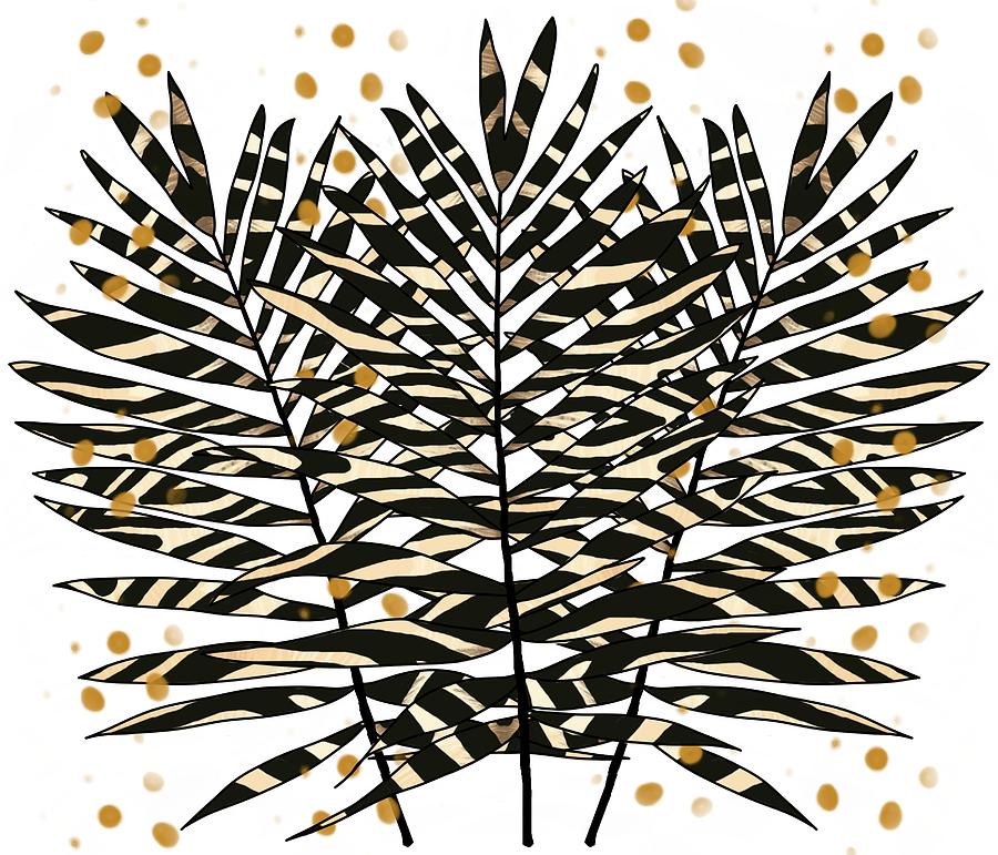 Zebra Pattern Palm Leaves with Gold 2 Digital Art by Joan Stratton