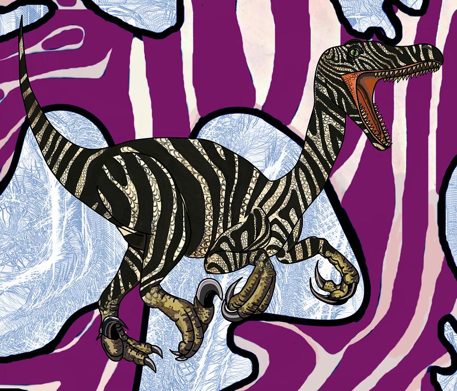 Zebra Raptor in Cave Drawing by Joan Stratton