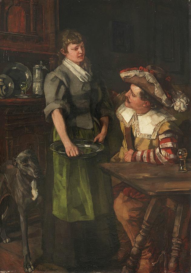Zechender Landsknecht Mit Serviermadchen Painting by Wilhelm Trubner ...