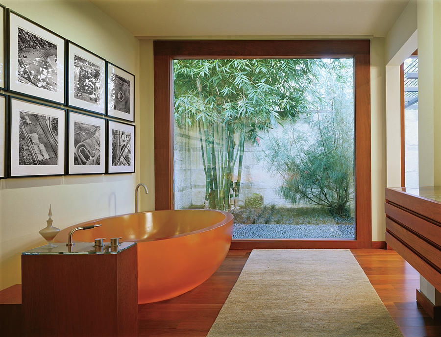 Zen Bathroom With Orange Tub Photograph by Robert Reck