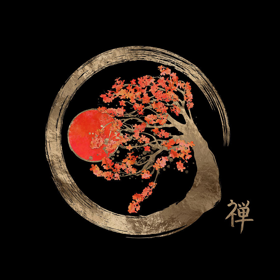 Zen Enso Circle and Golden Sakura Tree Digital Art by Lioudmila Perry ...