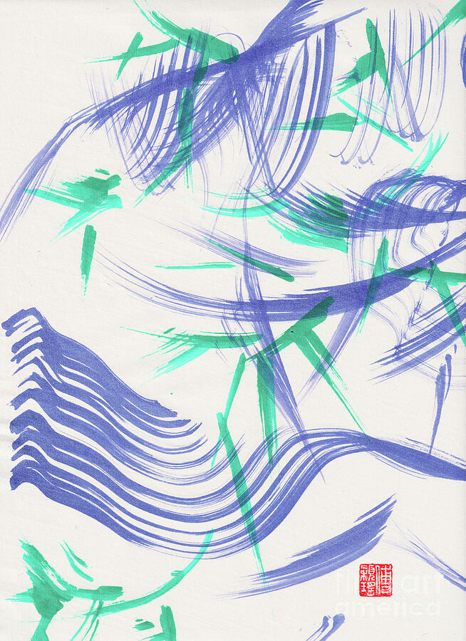 Zen Green Bamboo Abstraction 1, 2020 Acrylic On Xuan Paper Painting by Odilia Fu
