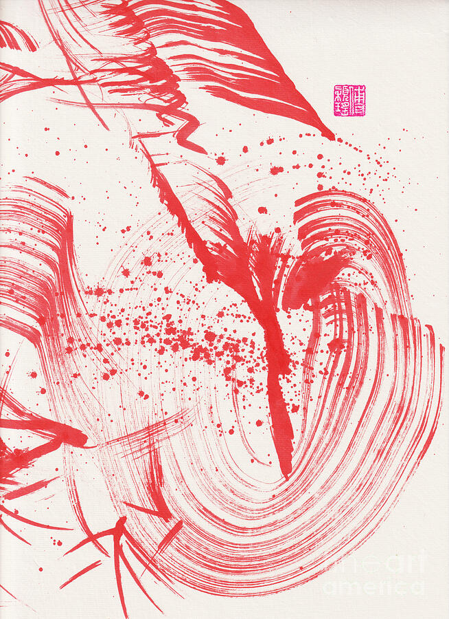 Zen Red Bamboo Ink Abstraction 1, 2020 Acrylic On Xuan Paper Painting by Odilia Fu