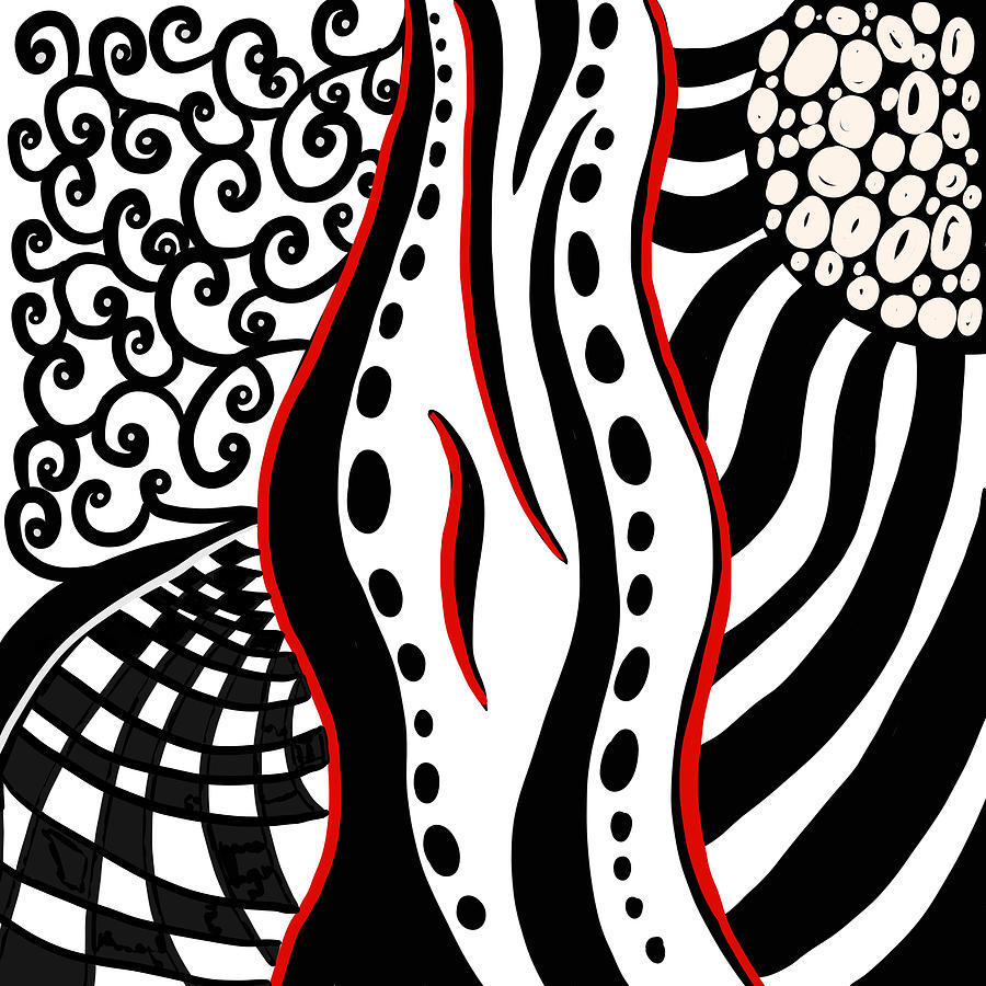 Zendoodle Black Red  Drawing by Patricia Piotrak