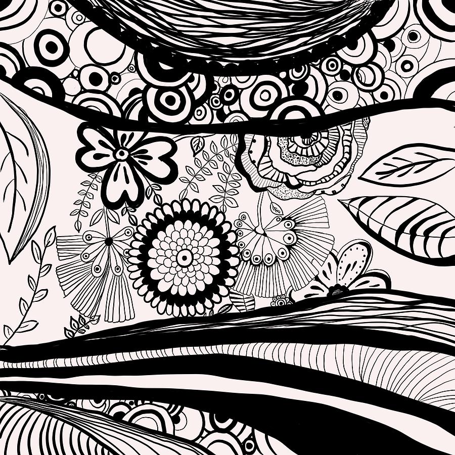 Zendoodle Flowers and Stripes Drawing by Patricia Piotrak