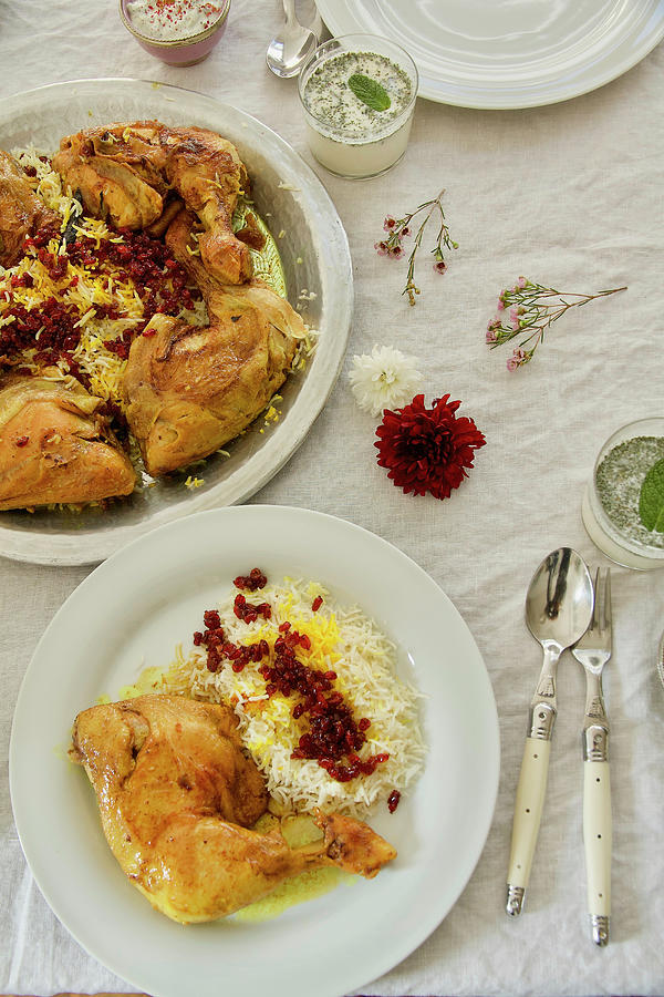 Zereshk Polo Ba Morgh saffron-braised Chicken Legs On Barberry Rice, Persia Photograph by Labsalliebe