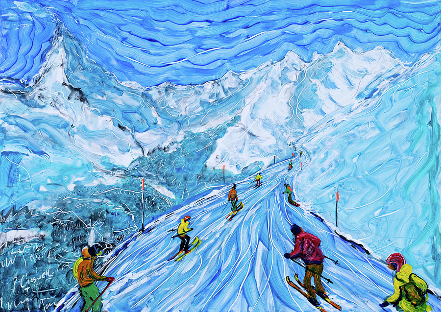 Zermatt Ski Poster Painting by Pete Caswell