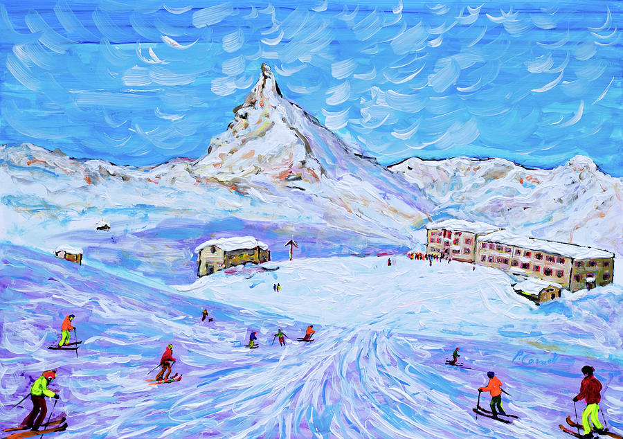 Zermatt Ski Print Riffelberg Painting by Pete Caswell