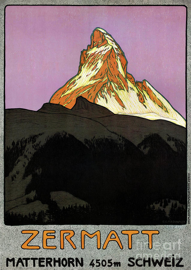 Zermatt Switzerland Vintage Travel Poster Restored Drawing