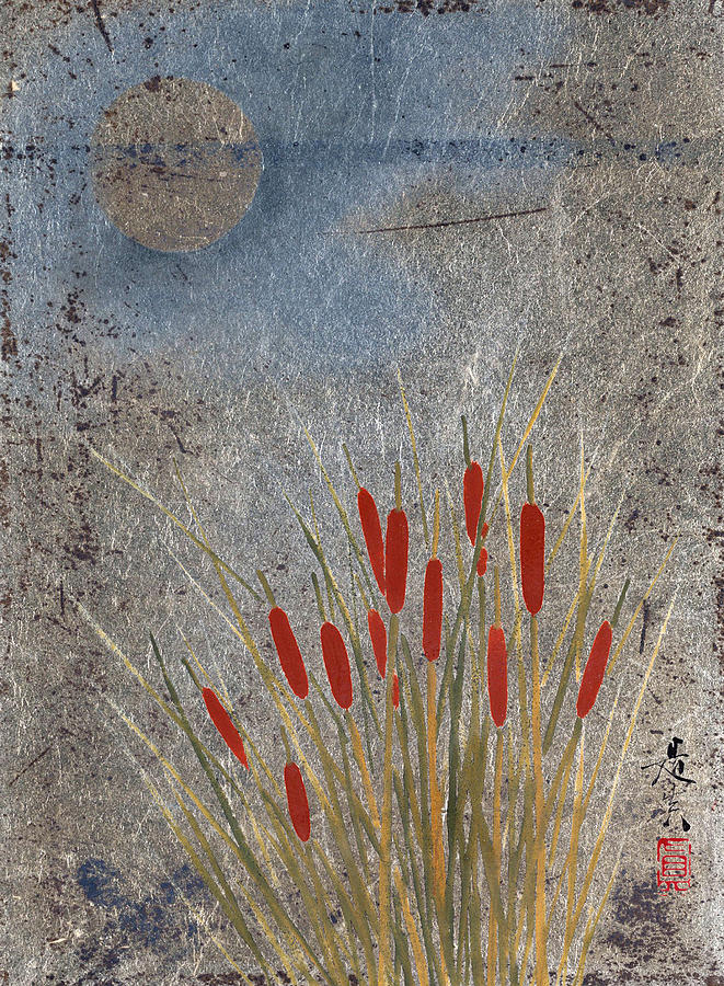 Cat Tails and Moon Painting by Shibata Zeshin