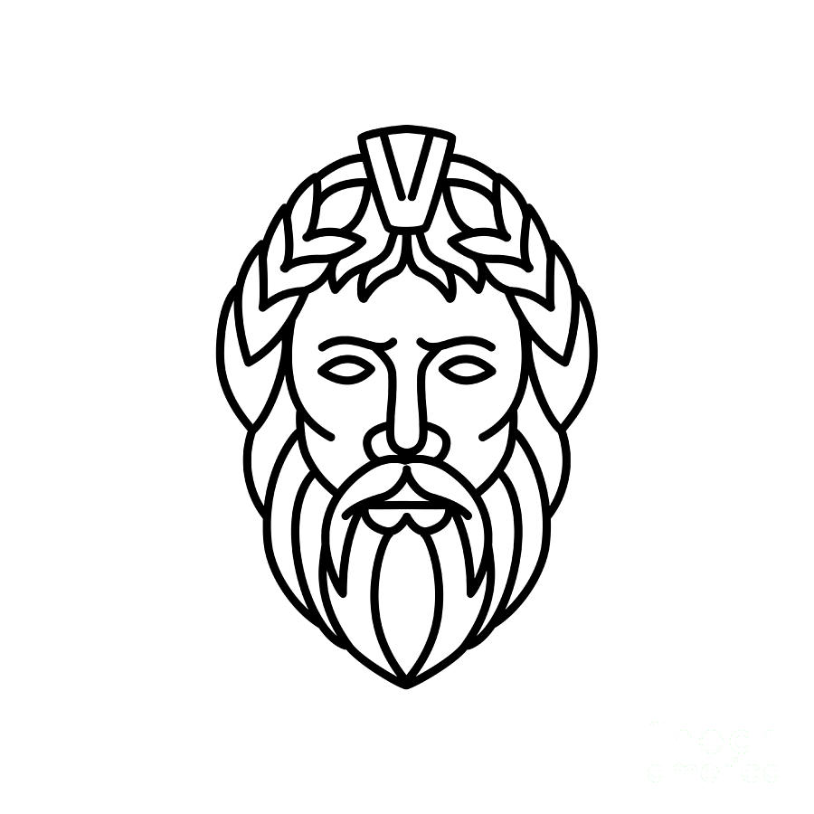 Zeus God of Sky and Thunder Mono Line Digital Art by Aloysius Patrimonio