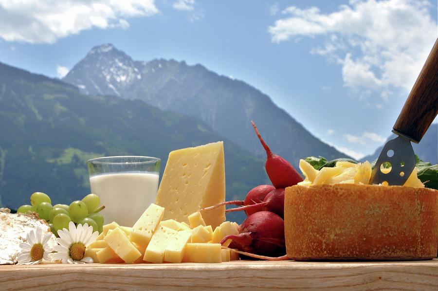 Zillertaler Heumilchkse cheese Made From Silage-free Milk  An Arrangement Of Graukse, Bergtilsiter And Kirchtagskse tyrol, Austria Photograph by Rita Newman