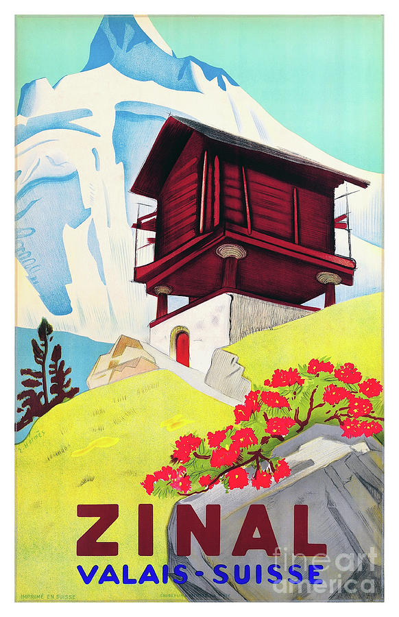 Zinal Switzerland Vintage Travel Poster Drawing