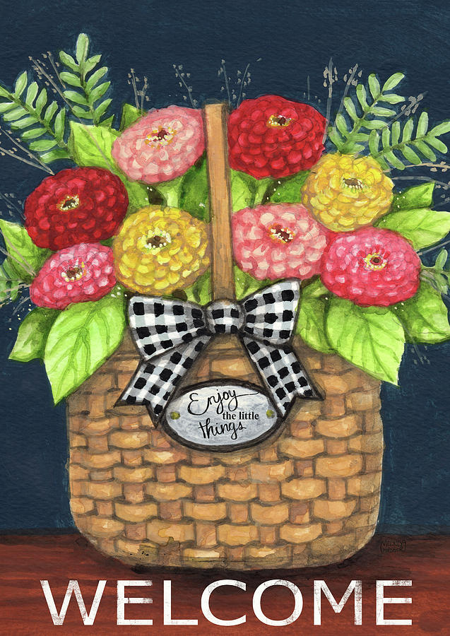 Flower Painting - Zinnia Basket Welcome by Melinda Hipsher