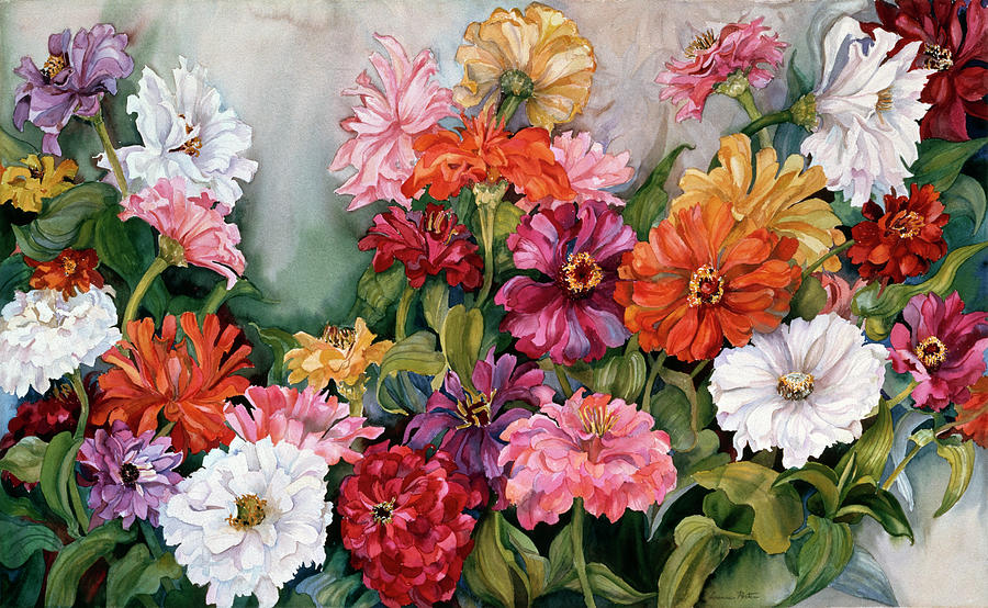 Zinnias Painting by Joanne Porter