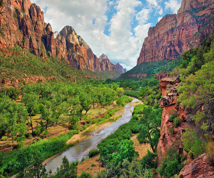 Zion Canyon And Virgin River, Zion National Park, Utah Photograph by Tim Fitzharris
