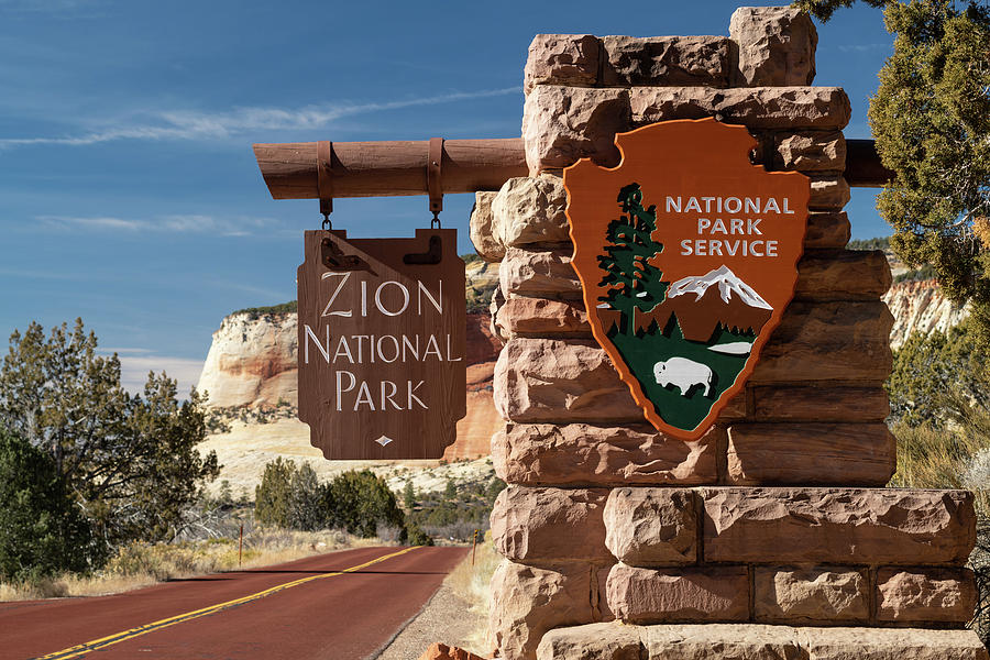 Zion National Park Entry Sign Photograph