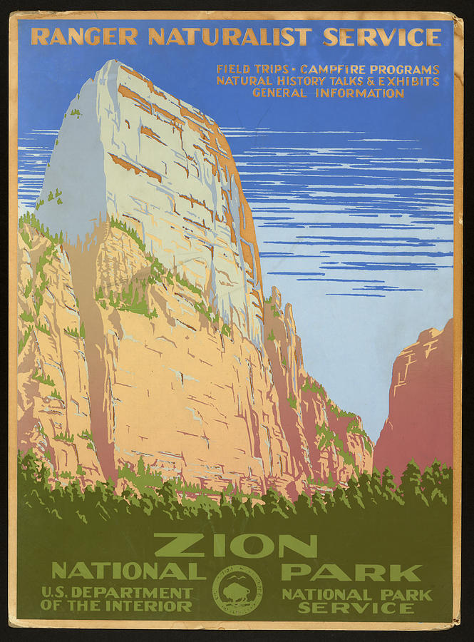 Zion National Park Ranger Naturalist Service Vintage Poster Photograph by Mark Kiver