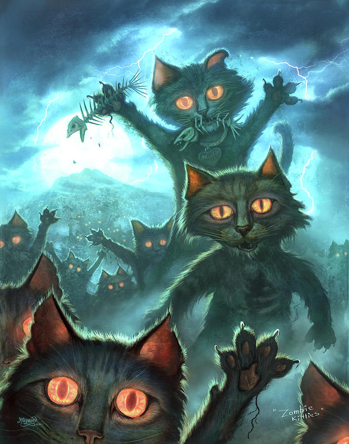 Cat Painting - Zombie Cats by Jeff Haynie