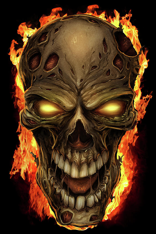 Comics Digital Art - Zombie Fire Skull by Flyland Designs.