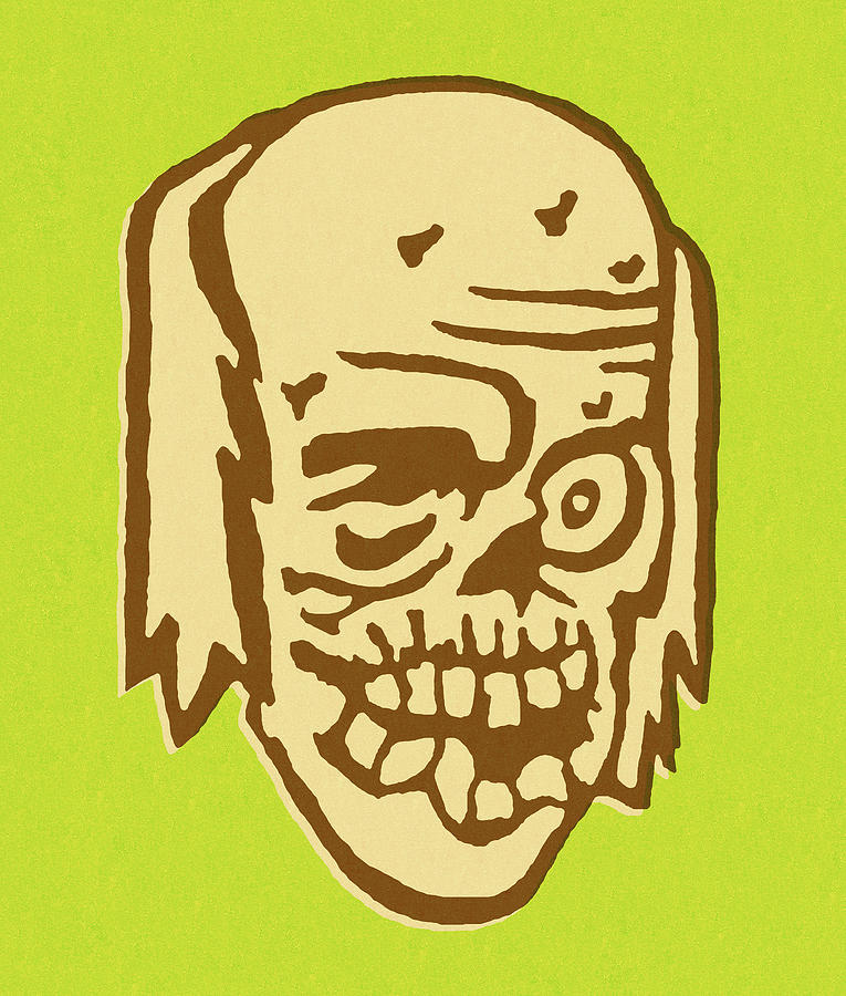 Halloween Drawing - Zombie Man on Green Background by CSA Images