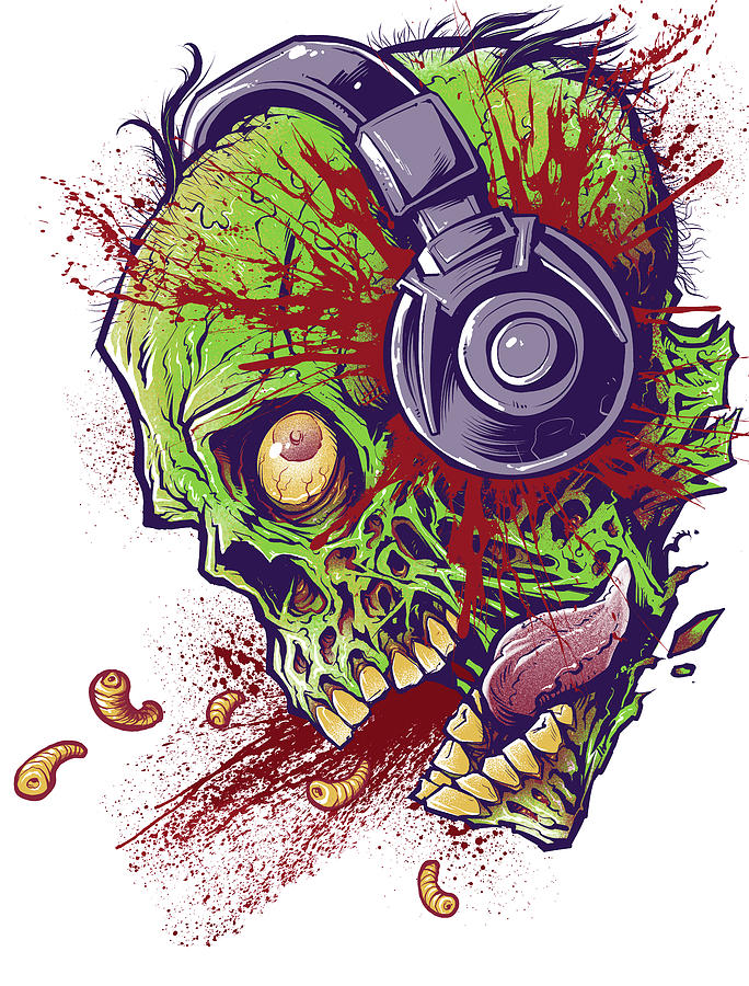 Comics Digital Art - Zombie With Headphones by Flyland Designs