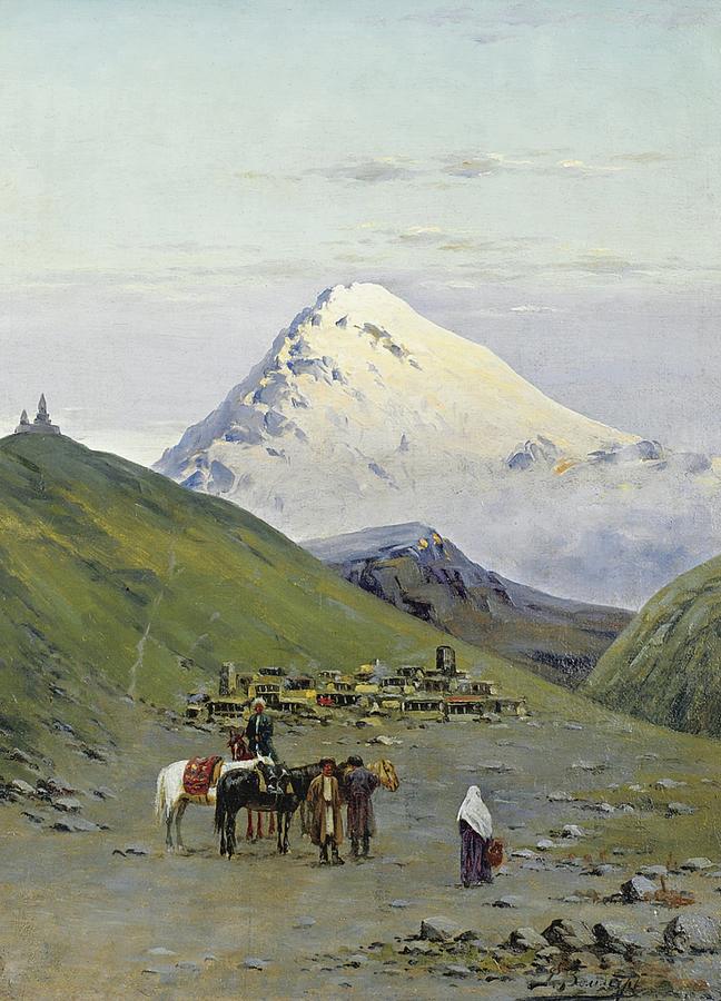Nature Painting - zommer, richard karlovich - Caravanserai at the Foot of Mount Kazbek 2 by Celestial Images Nature Painting - zommer, richard karlovich - Caravanserai at the Foot of Mount Kazbek 2 by Celestial Images