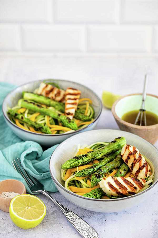 Zoodle Salad With Grilled Asparagus And Halloumi Photograph by Annchristin Seitz