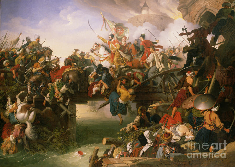 Battle Painting - Zrinskis Charge From The Fortress Of Szigetvár, 1825 by Johann Peter Krafft