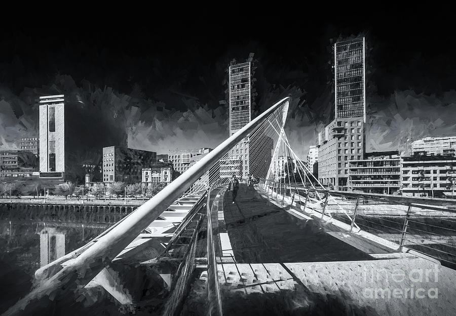 Zubizuri Footbridge, Bilbao - Monochrome Photoart Photograph by Philip Preston