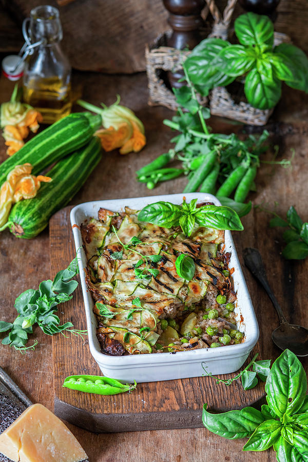 Zucchini And Peas Minced Meat Bake Photograph by Irina Meliukh