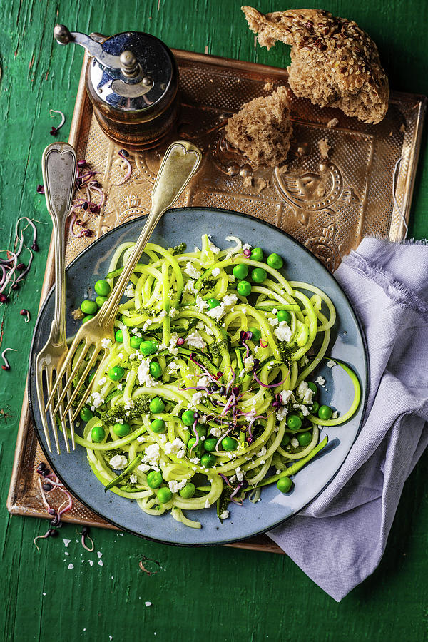 Zucchini Spaghetti With Feta And Peas Photograph by Valeria Aksakova ...