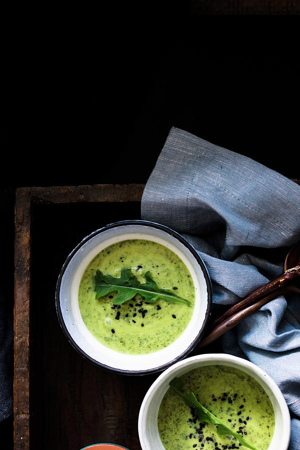 Zucchini Veloute With Arugula And Black Sesame Seeds Photograph by Lilia Jankowska