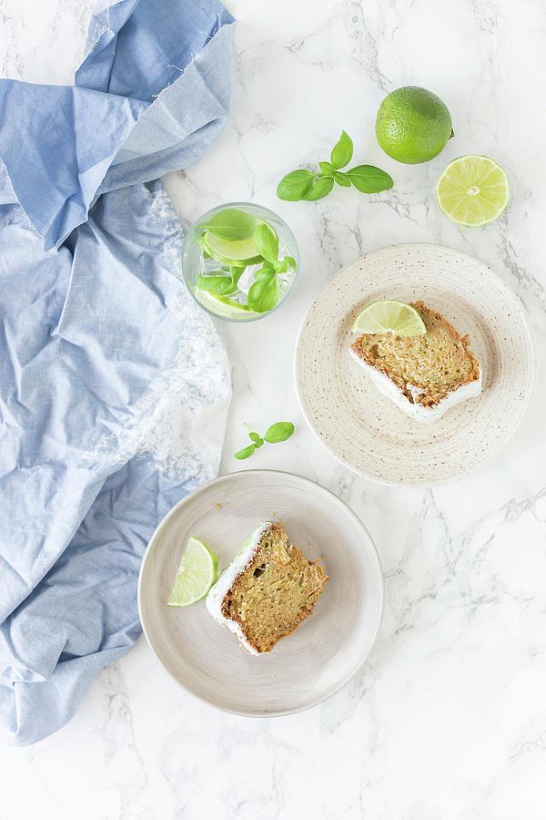 Zuchhini Lime Cake With Icing seen From Above Photograph by Malgorzata Laniak
