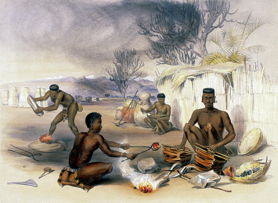 Zulu Blacksmiths from G.G. Angas. Images taken from the Kafirs Illustrated, 1849. Painting by George French Angas -1822-1886- Zulu Blacksmiths from G.G. Angas. Images taken from the Kafirs Illustrated, 1849. Painting by George French Angas -1822-1886-