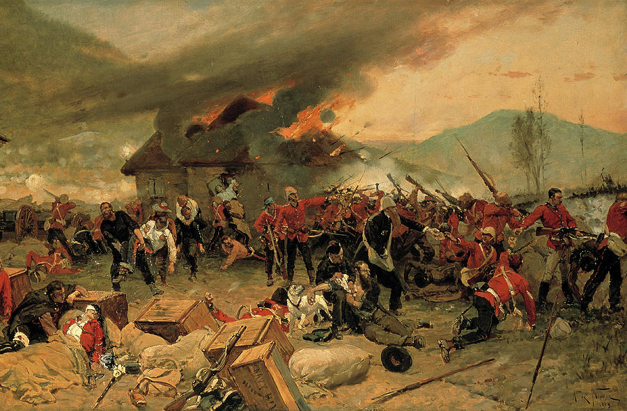 ZULU WAR. Defence of Rorkes drift, oil on canvas, 1879. Painting by Alphonse de Neuville -1835-1885-