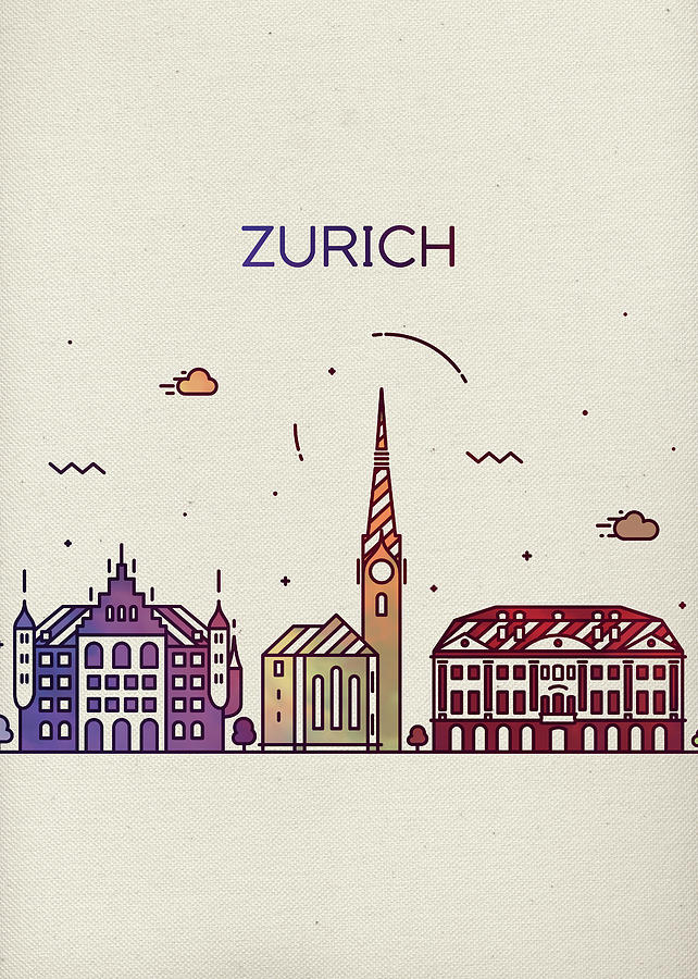 Zurich Mixed Media - Zurich Switzerland Whimsical City Skyline Fun Bright Tall Series by Design Turnpike Zurich Mixed Media - Zurich Switzerland Whimsical City Skyline Fun Bright Tall Series by Design Turnpike