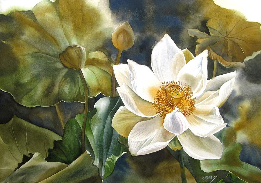 Still Life Painting -  White lotus by Alfred Ng