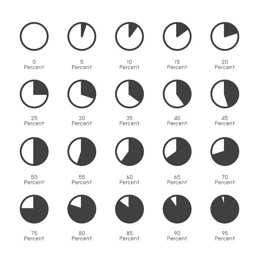 0-95 Percent Pie Chart Icon Set 1 - Gray Series Drawing by Rakdee
