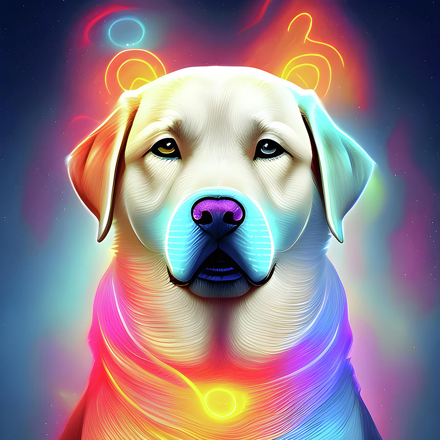 012 Portrait of Labrador Dog Art with Neon Lights Digital Art by Large Wall Art For Living Room