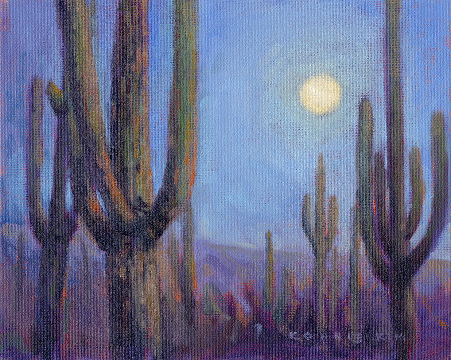 Moonlit Saguaros Painting